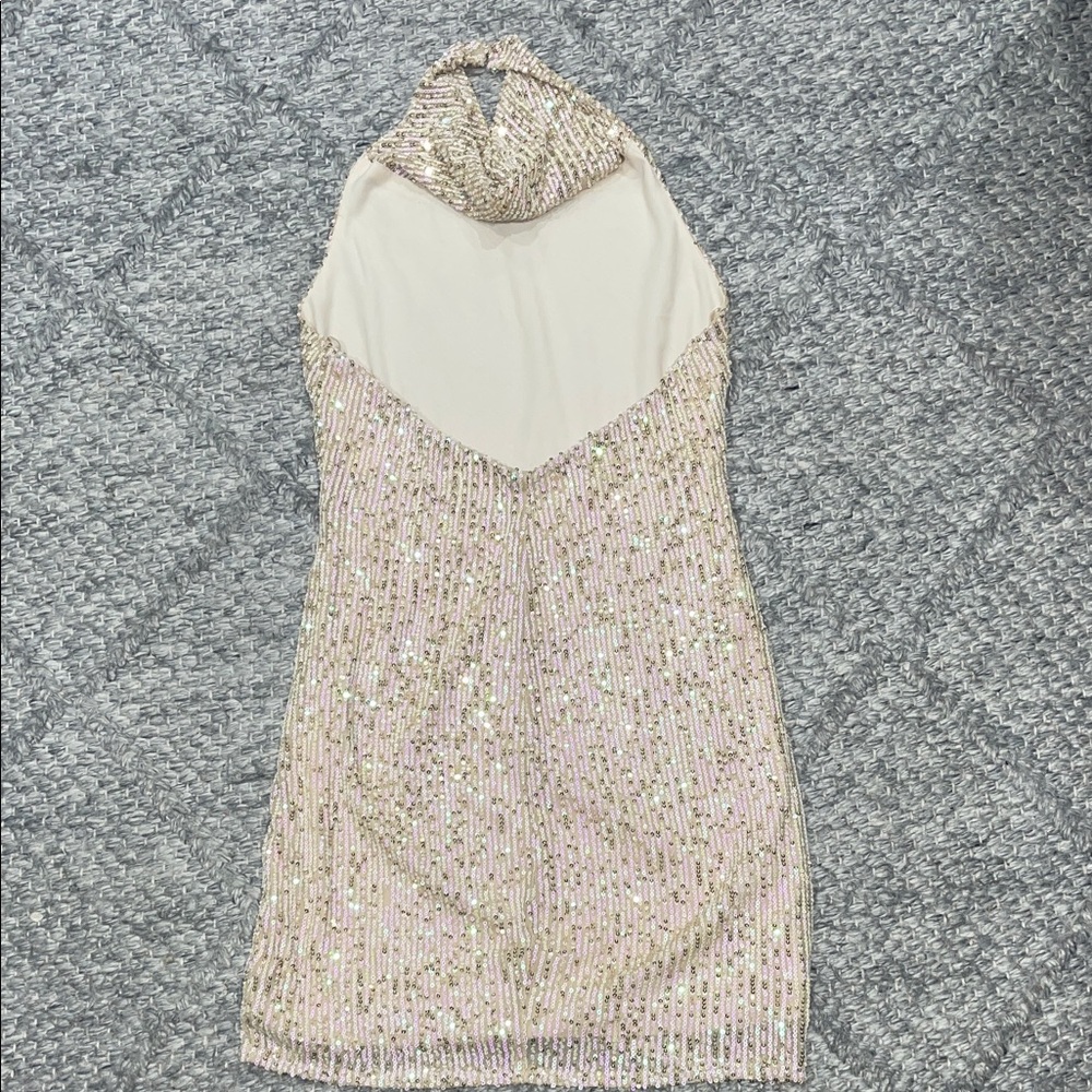 City Studio Halter Glittering Gold Cocktail Dress - Picture 5 of 5